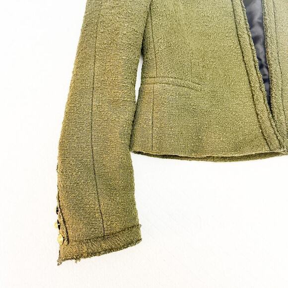 Zara Green Shoulder Pad Structured Tweed Open Blazer Size XS - Picture 4 of 6